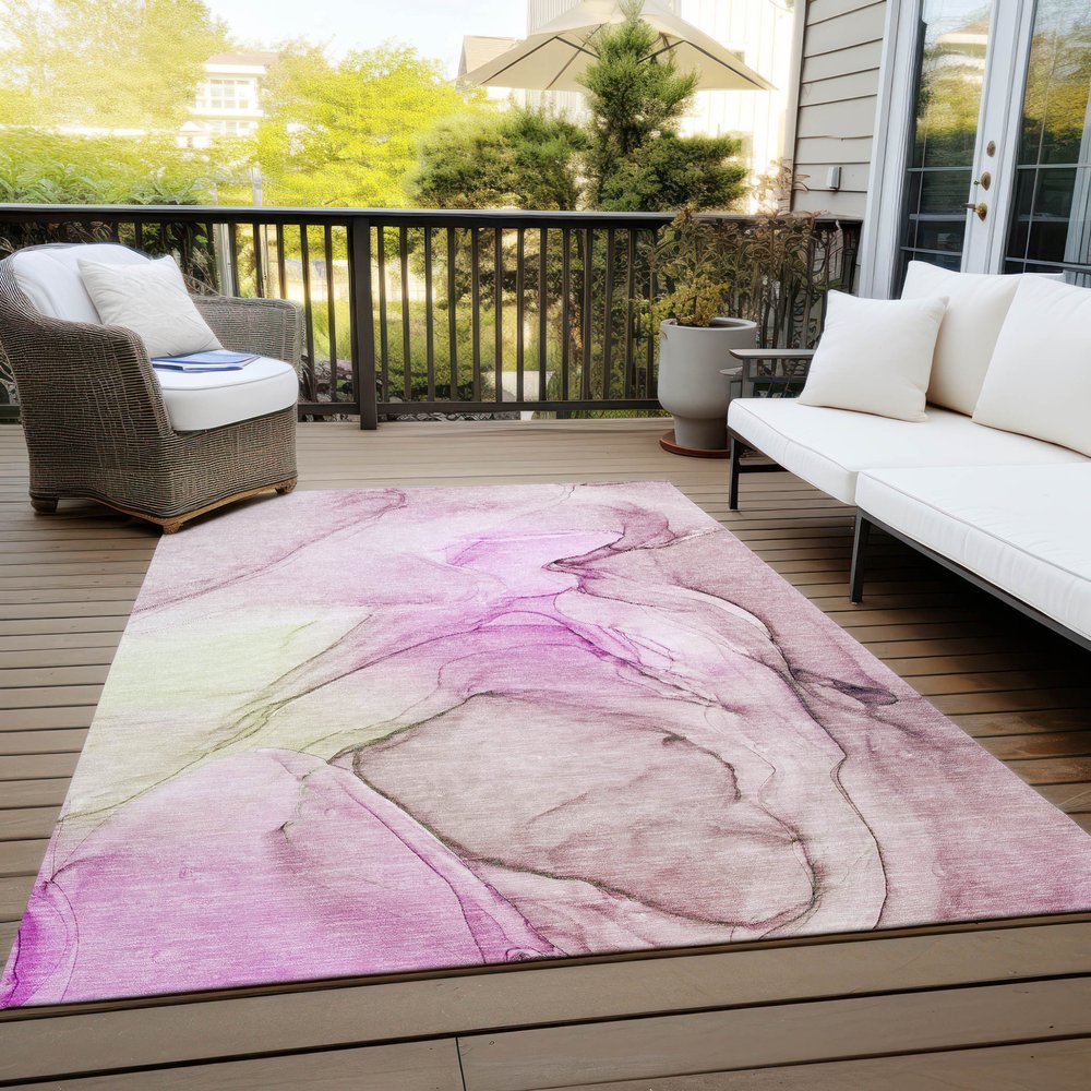 2' X 3' Pink Abstract Washable Non Skid Indoor Outdoor Area Rug