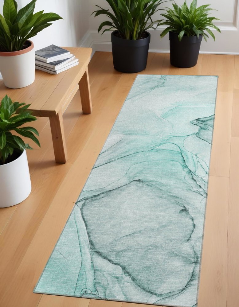 8' Runner Beige and Gray Abstract Washable Non Skid Indoor Outdoor Runner Rug
