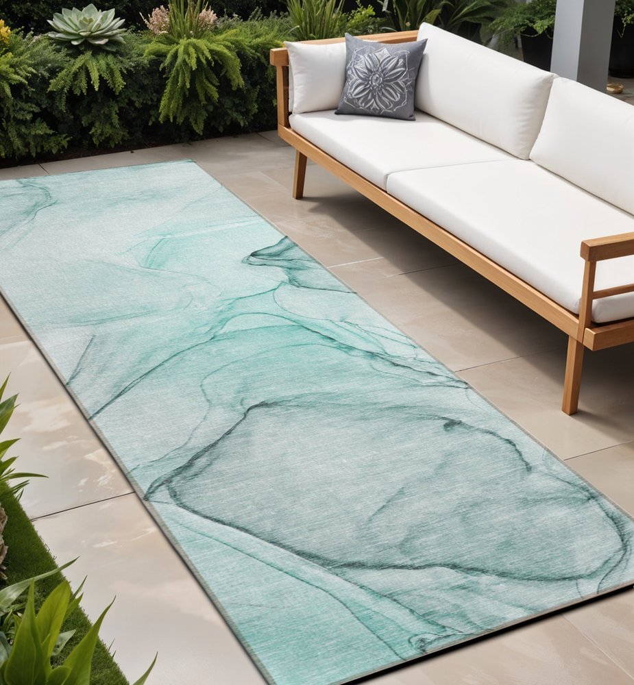 8' Runner Beige and Gray Abstract Washable Non Skid Indoor Outdoor Runner Rug