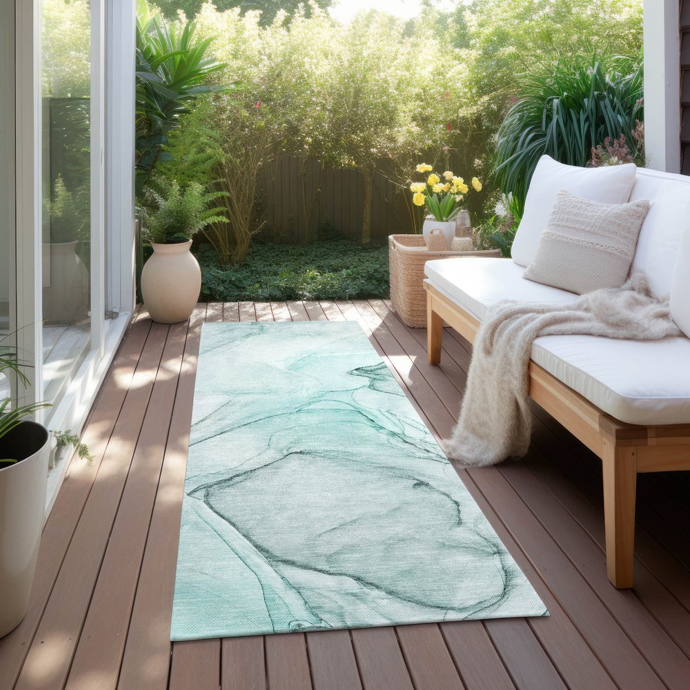 8' Runner Beige and Gray Abstract Washable Non Skid Indoor Outdoor Runner Rug