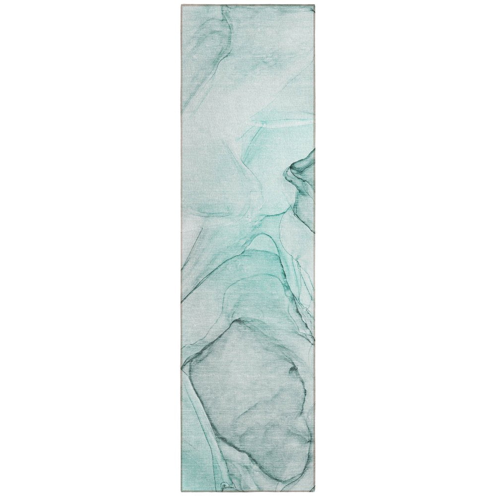 8' Runner Beige and Gray Abstract Washable Non Skid Indoor Outdoor Runner Rug