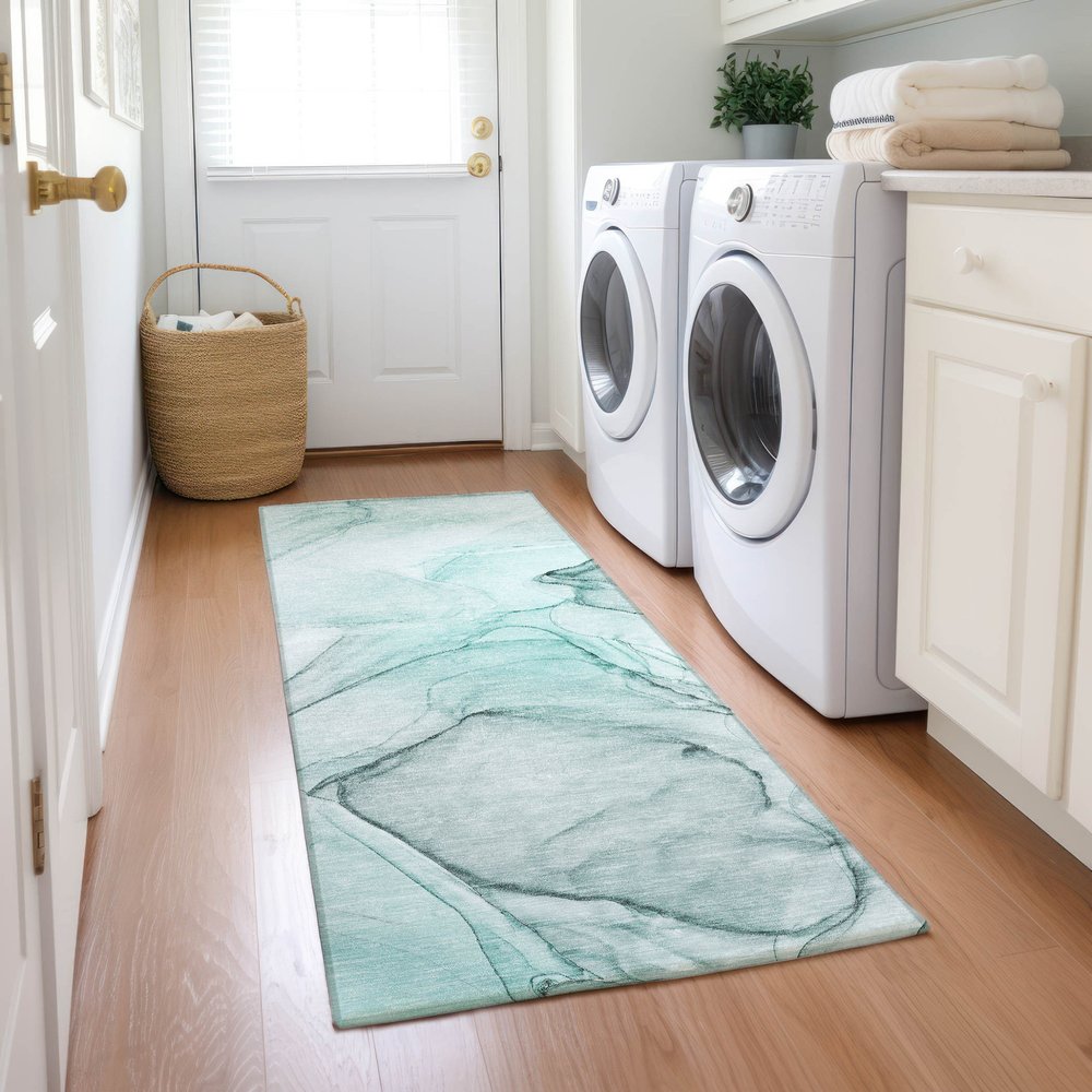 8' Runner Beige and Gray Abstract Washable Non Skid Indoor Outdoor Runner Rug