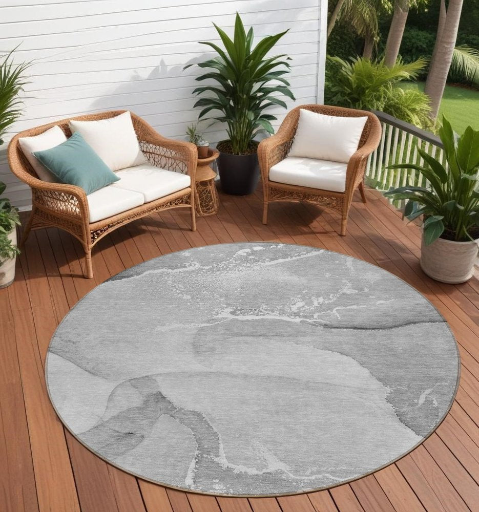 5' X 8' Gray and Ivory Abstract Washable Non Skid Indoor Outdoor Area Rug