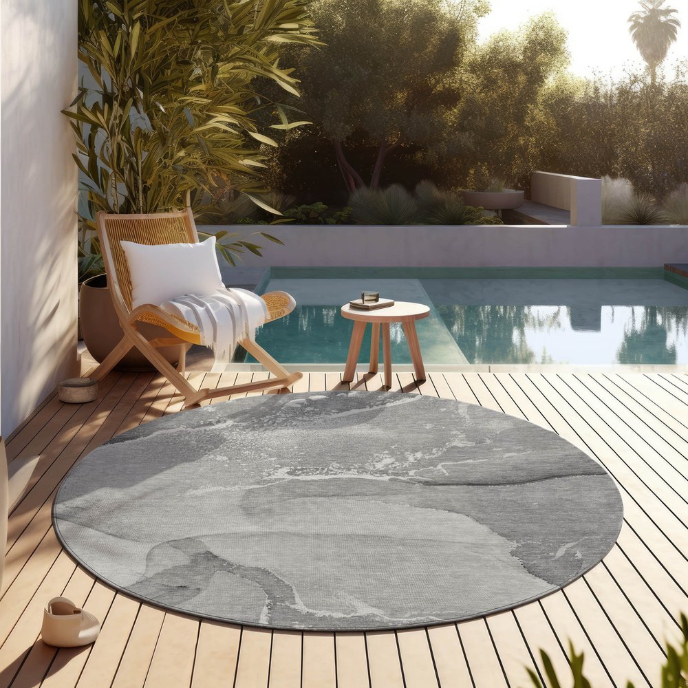 5' X 8' Gray and Ivory Abstract Washable Non Skid Indoor Outdoor Area Rug