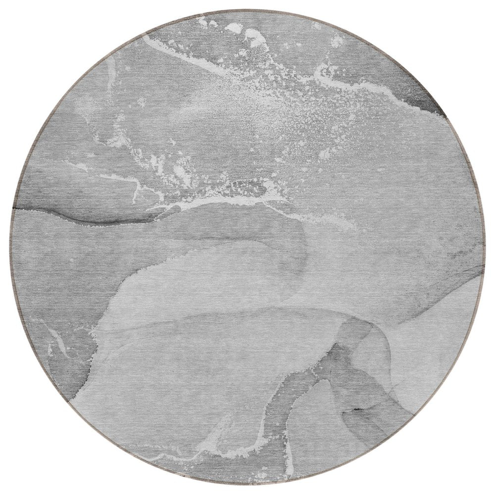 5' X 8' Gray and Ivory Abstract Washable Non Skid Indoor Outdoor Area Rug