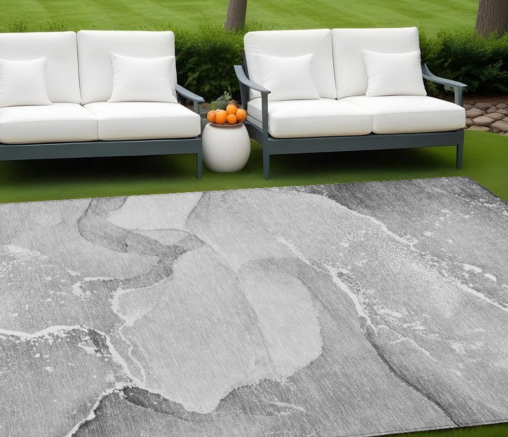 5' X 8' Gray and Ivory Abstract Washable Non Skid Indoor Outdoor Area Rug