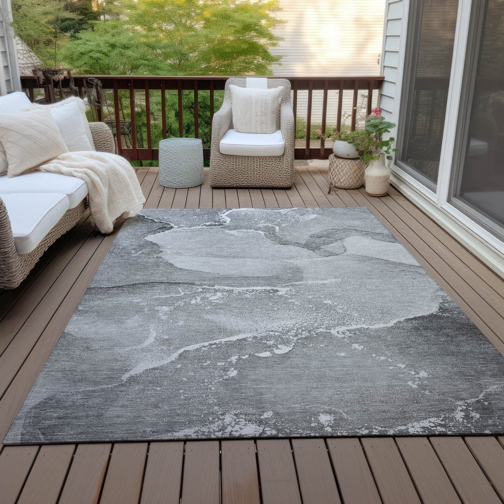 5' X 8' Gray and Ivory Abstract Washable Non Skid Indoor Outdoor Area Rug