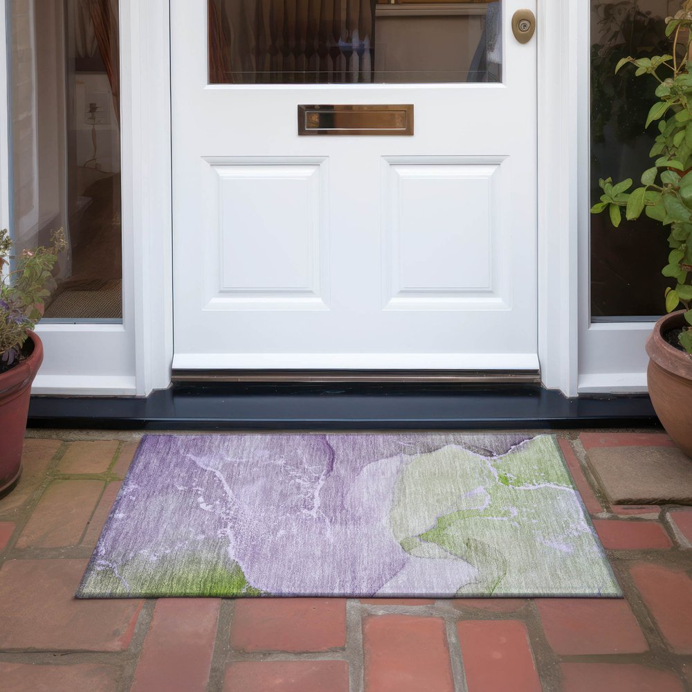2' X 3' Purple Abstract Washable Non Skid Indoor Outdoor Area Rug