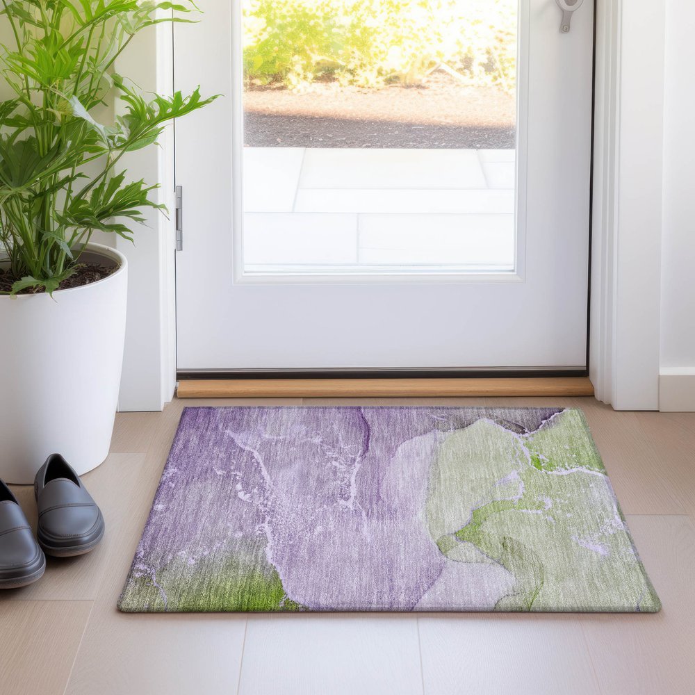 2' X 3' Purple Abstract Washable Non Skid Indoor Outdoor Area Rug