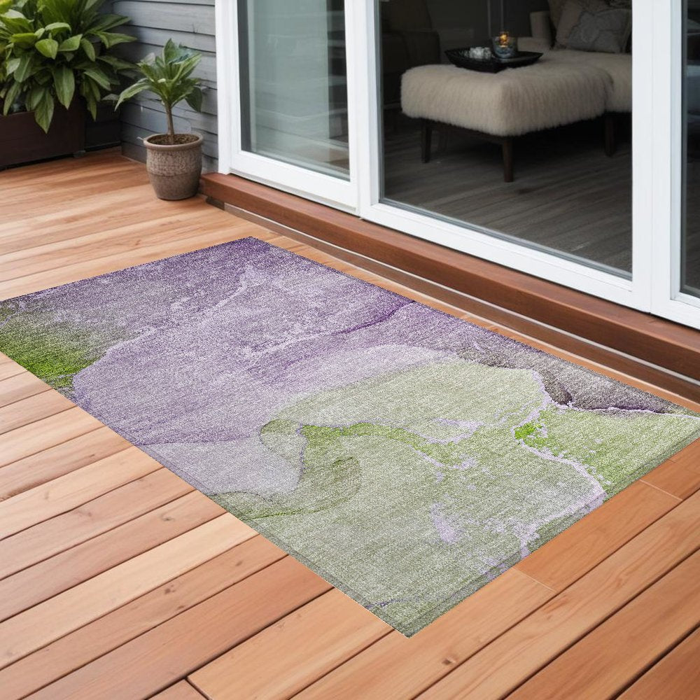2' X 3' Purple Abstract Washable Non Skid Indoor Outdoor Area Rug