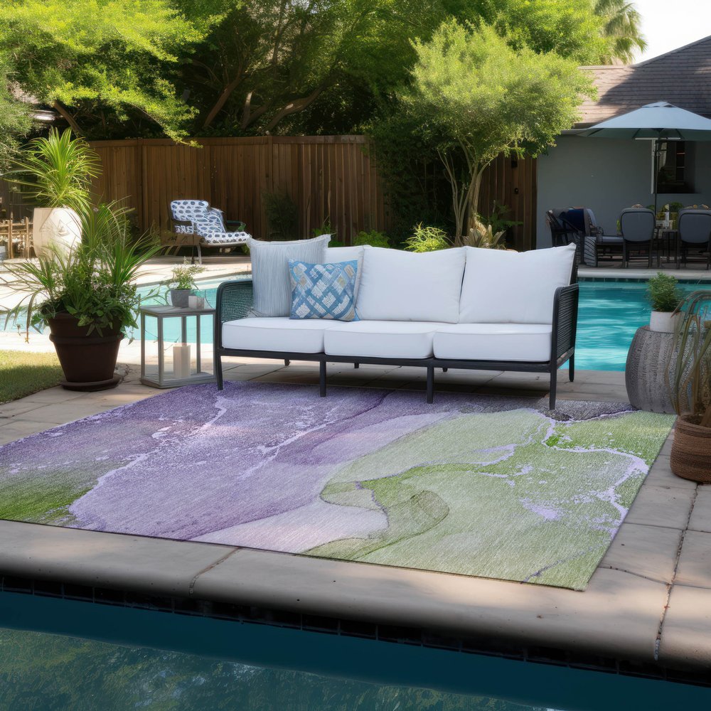 2' X 3' Purple Abstract Washable Non Skid Indoor Outdoor Area Rug