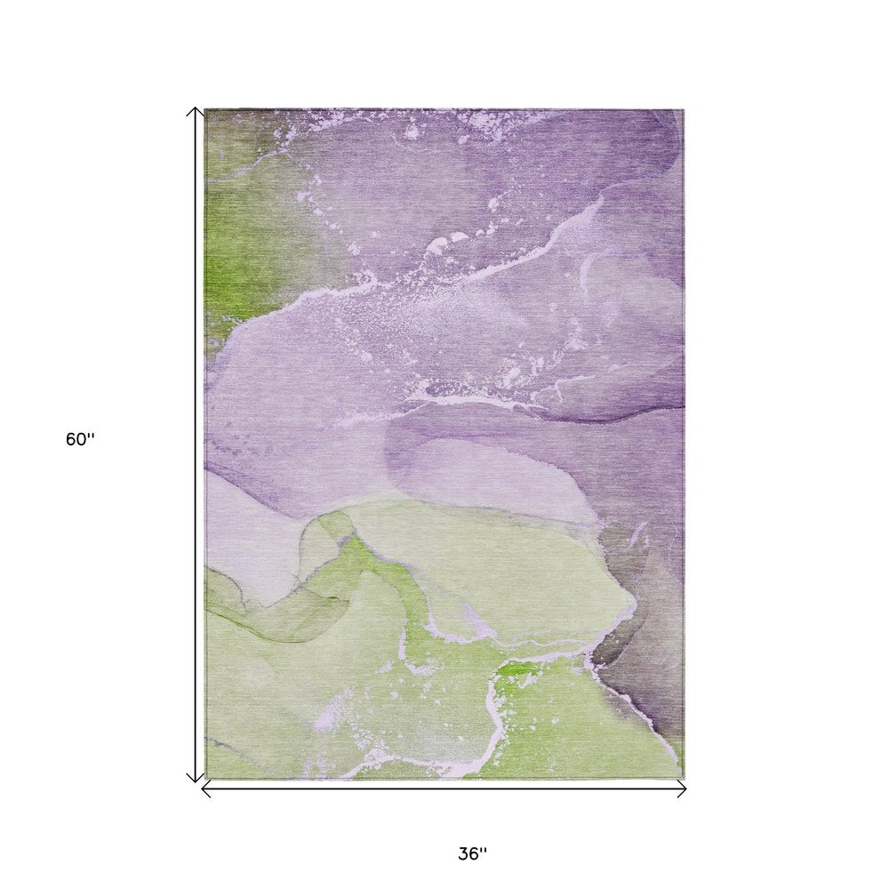 2' X 3' Purple Abstract Washable Non Skid Indoor Outdoor Area Rug