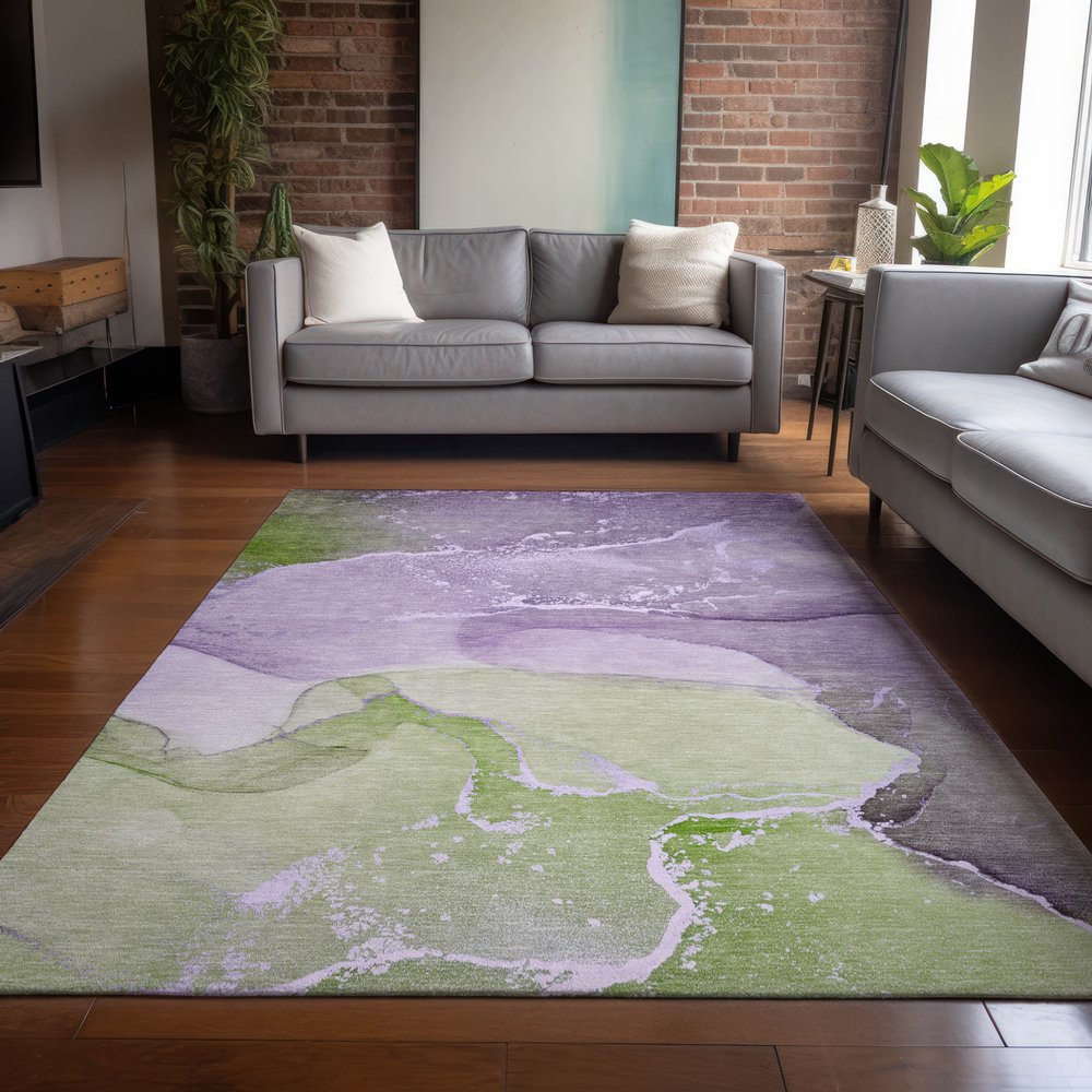 2' X 3' Purple Abstract Washable Non Skid Indoor Outdoor Area Rug