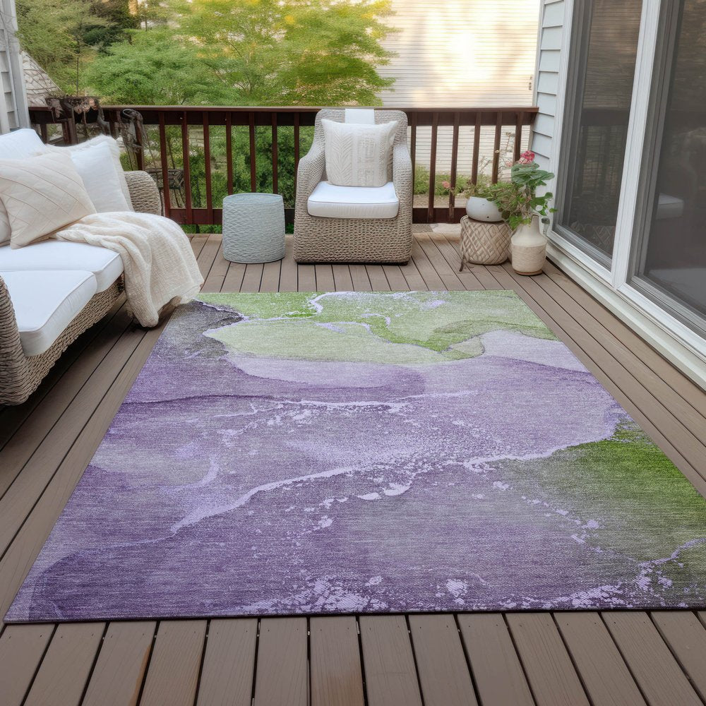 2' X 3' Purple Abstract Washable Non Skid Indoor Outdoor Area Rug