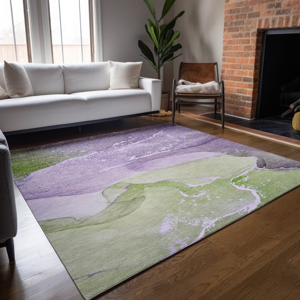2' X 3' Purple Abstract Washable Non Skid Indoor Outdoor Area Rug