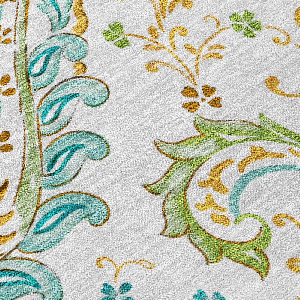 5' X 8' Ivory and Gold Paisley Washable Non Skid Indoor Outdoor Area Rug