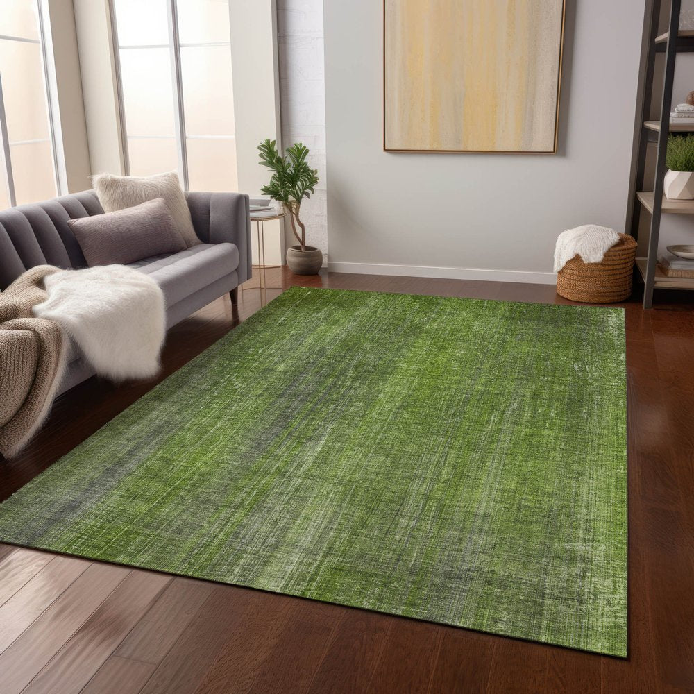 8' Round Green Round Striped Washable Non Skid Indoor Outdoor Area Rug