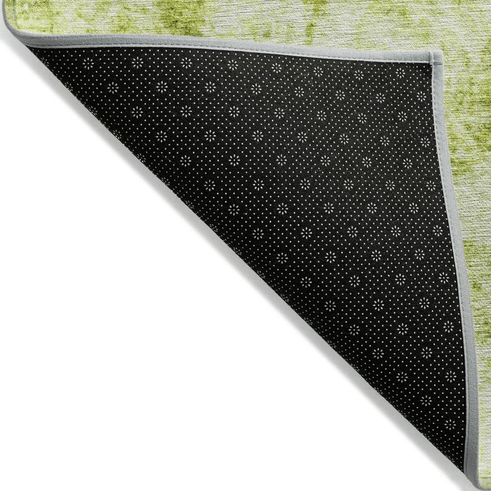 8' Runner Lime Green Abstract Washable Non Skid Indoor Outdoor Runner Rug