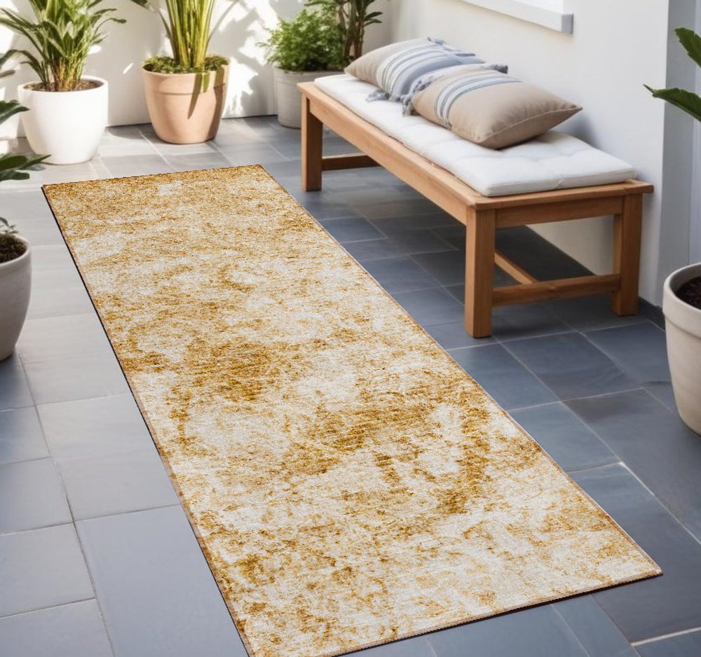 8' Runner Lime Green Abstract Washable Non Skid Indoor Outdoor Runner Rug