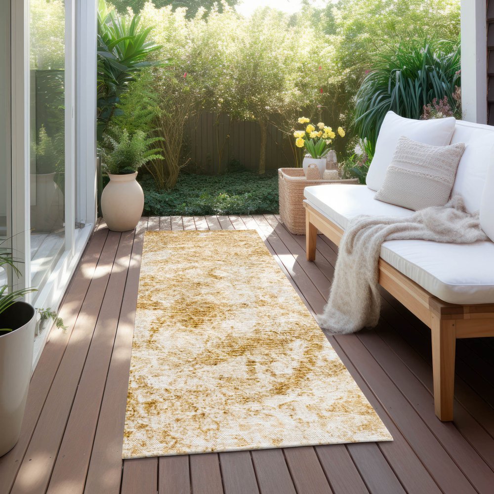 8' Runner Lime Green Abstract Washable Non Skid Indoor Outdoor Runner Rug