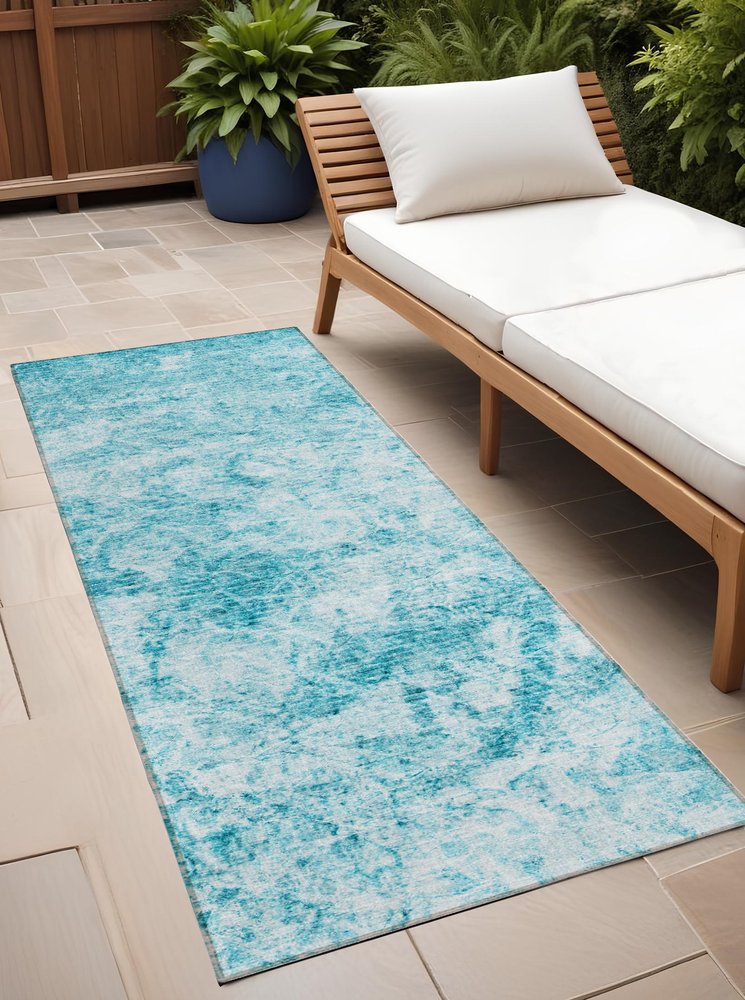 8' Runner Lime Green Abstract Washable Non Skid Indoor Outdoor Runner Rug