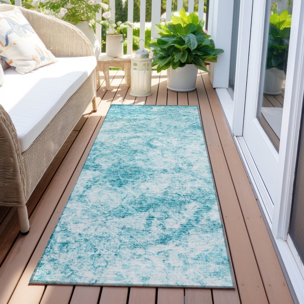 8' Runner Lime Green Abstract Washable Non Skid Indoor Outdoor Runner Rug