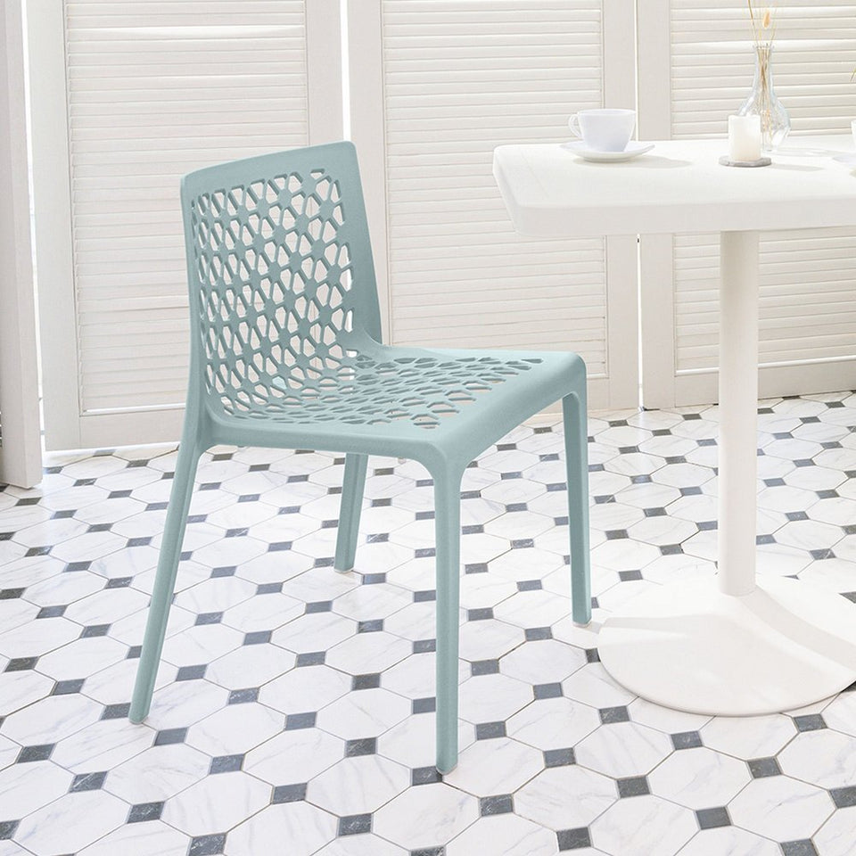 Set of Two Baby Blue Heavy Duty Plastic Outdoor Stacking Dining Chairs
