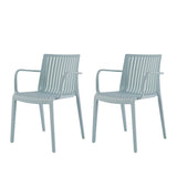 Set of Two Baby Blue Heavy Duty Plastic Outdoor Stacking Arm Chairs