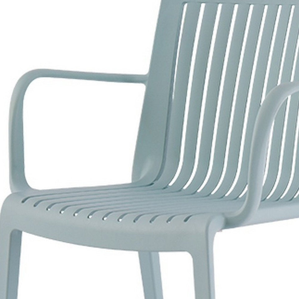 Set of Two Baby Blue Heavy Duty Plastic Outdoor Stacking Arm Chairs