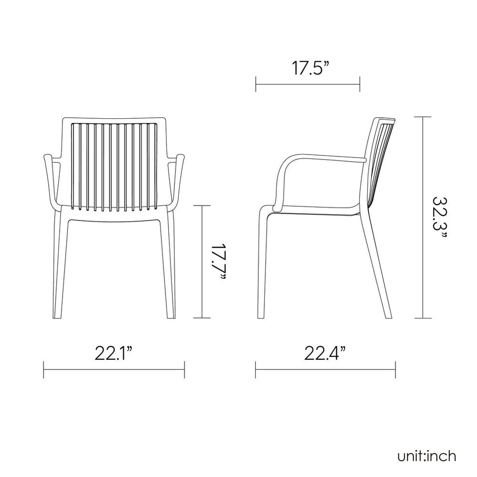 Set of Two Black Heavy Duty Plastic Outdoor Stacking Arm Chairs