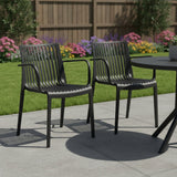 Set of Two Black Heavy Duty Plastic Outdoor Stacking Arm Chairs