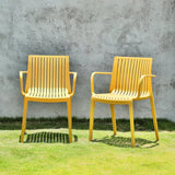Set of Two Yellow Heavy Duty Plastic Outdoor Stacking Arm Chairs