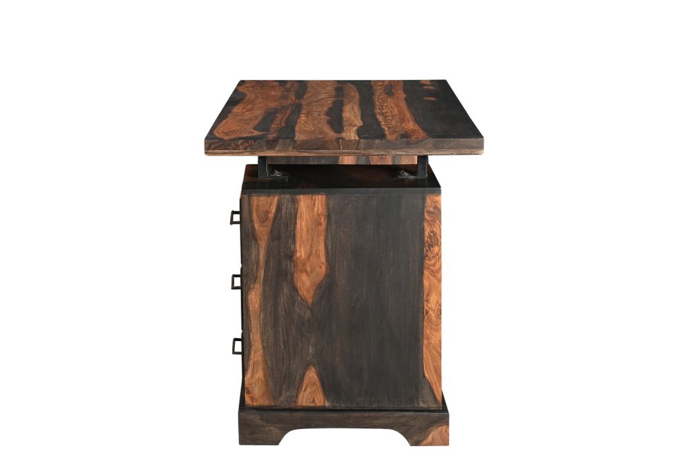 54" Dark Brown and Light Brown Solid Wood Writing Desk With Three Drawers
