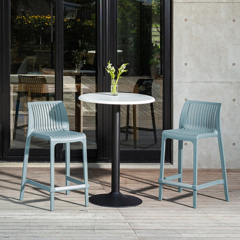 Set of Two 26" Baby Blue Heavy Duty Plastic Low Back Outdoor Counter Height Bar Chairs