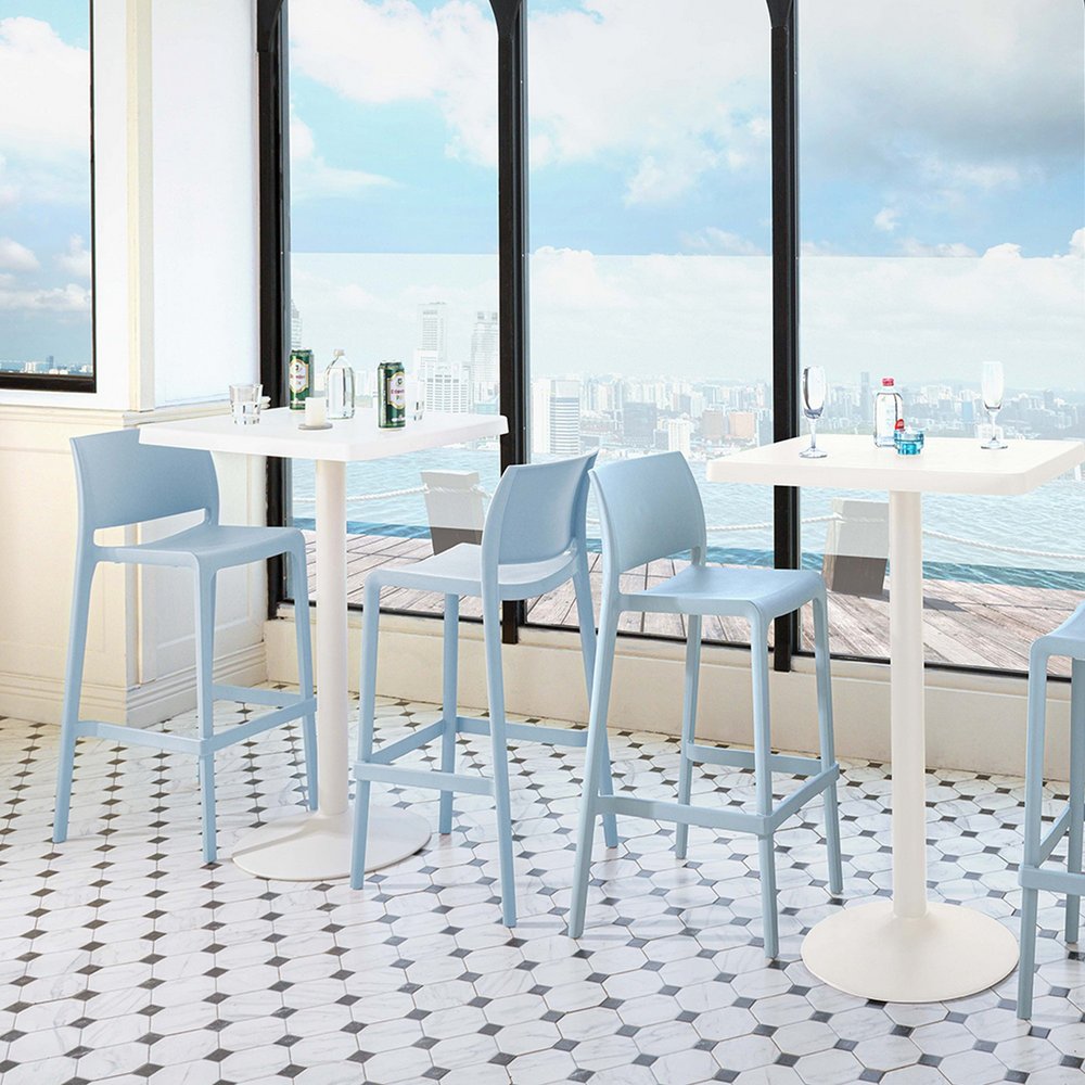 Set of Two 30" Baby Blue Heavy Duty Plastic Low Back Outdoor Bar Height Chairs
