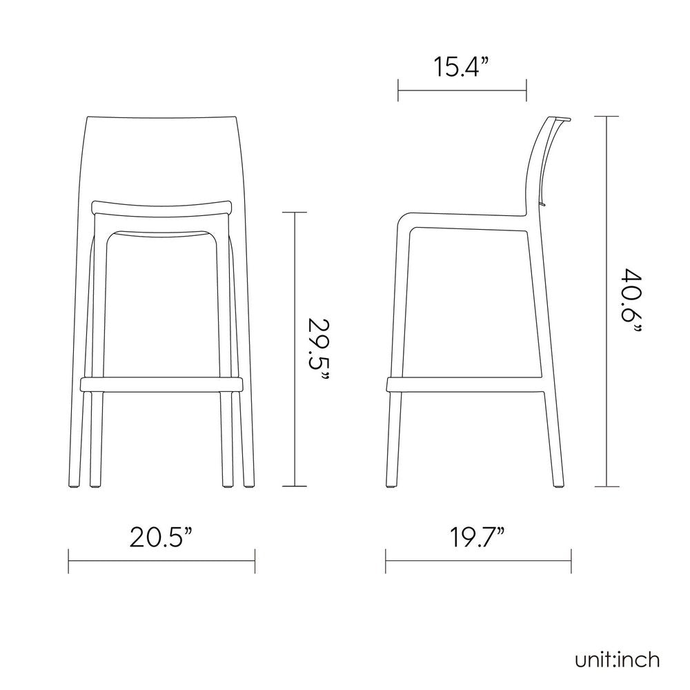 Set of Two 30" Taupe Heavy Duty Plastic Low Back Outdoor Bar Height Chairs