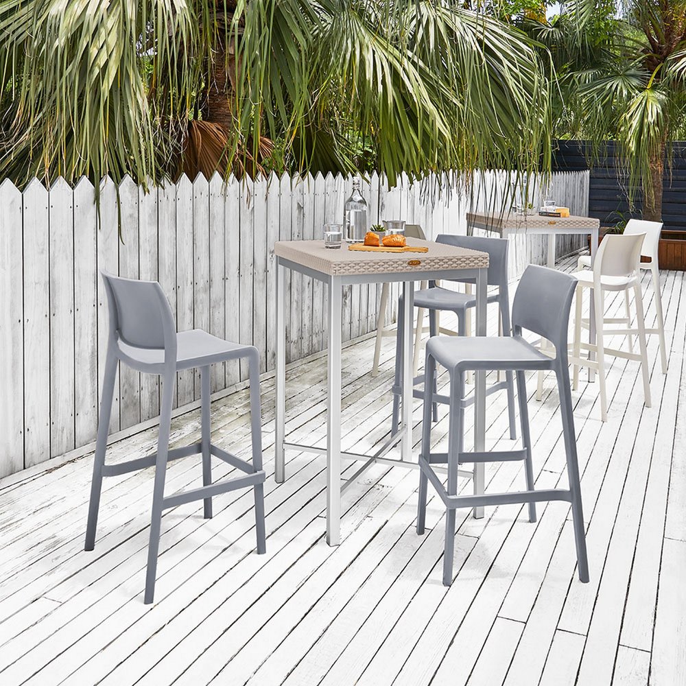 Set of Two 30" Gray Heavy Duty Plastic Low Back Outdoor Bar Height Chairs
