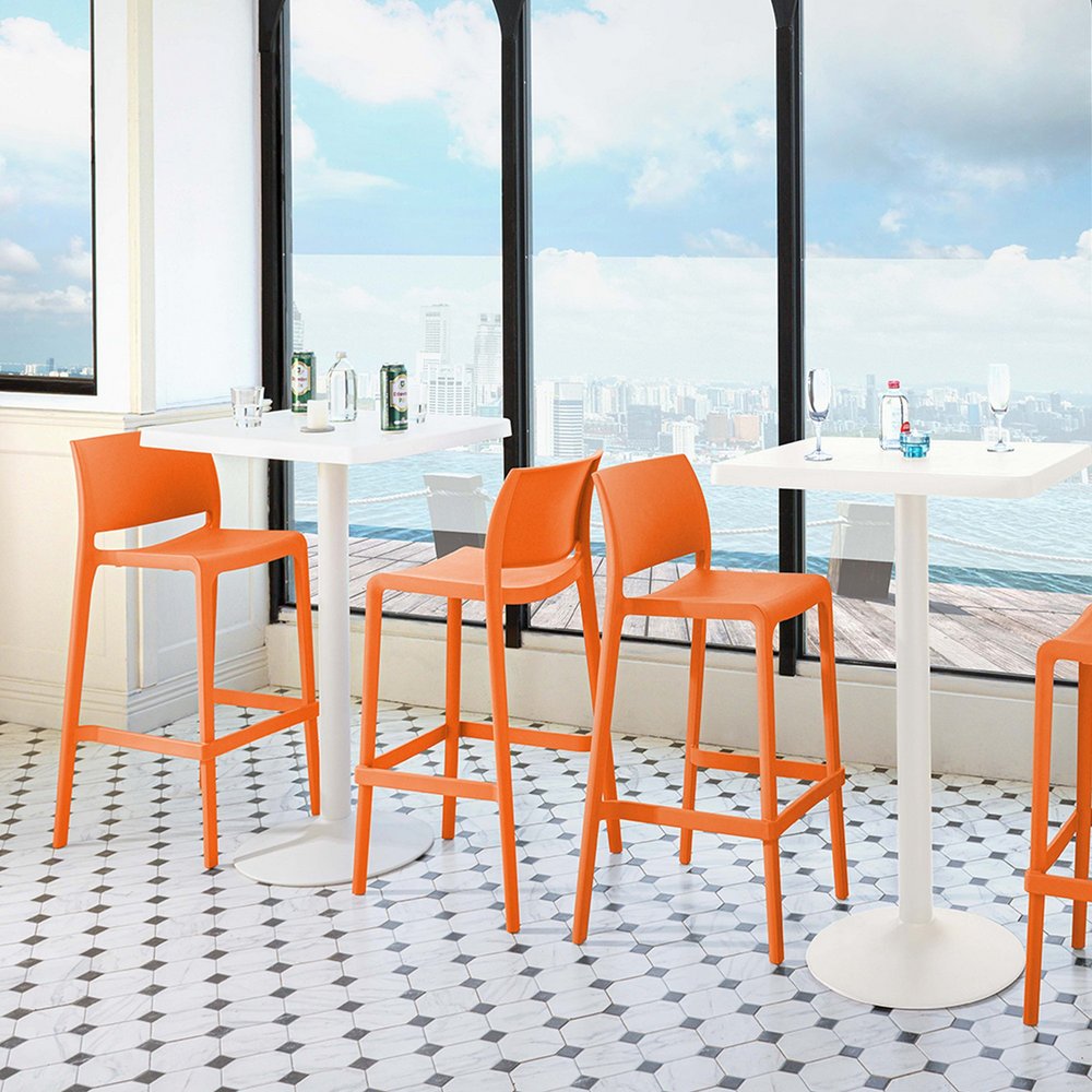 Set of Two 30" Orange Heavy Duty Plastic Low Back Outdoor Bar Height Chairs