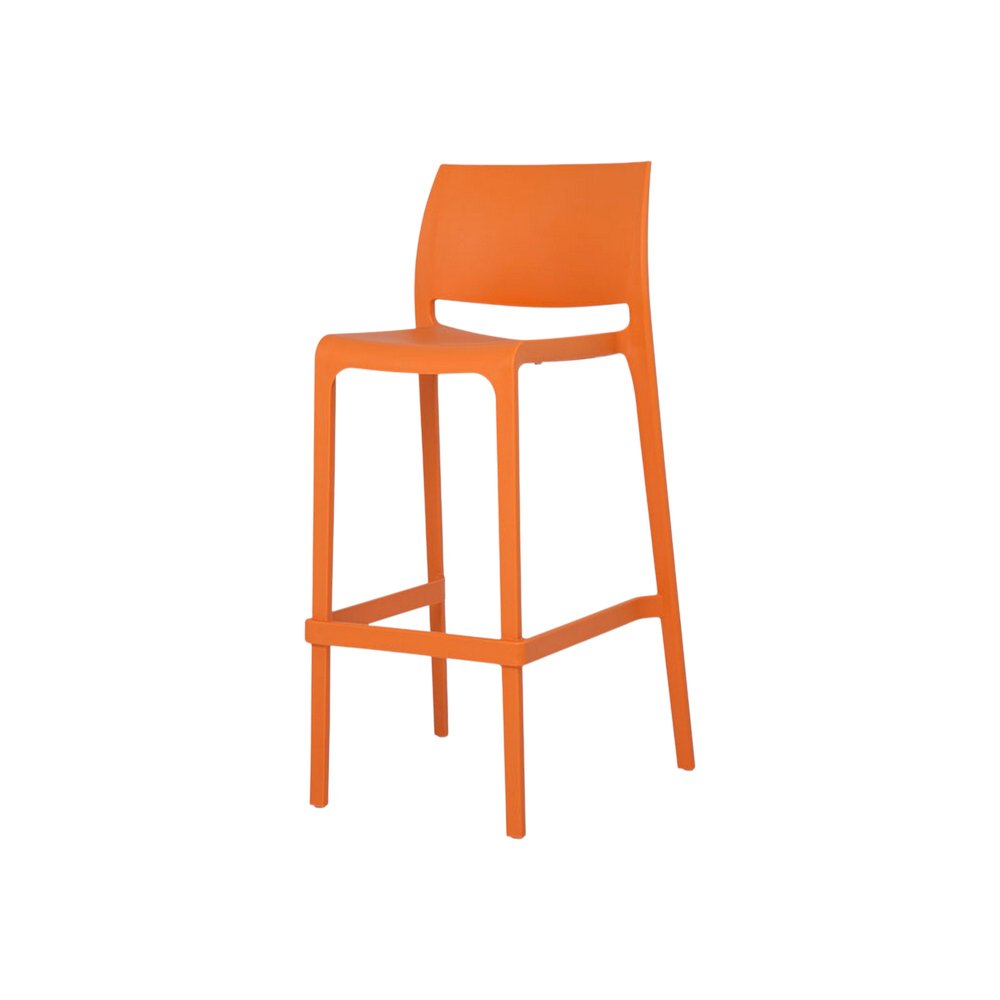 Set of Two 30" Orange Heavy Duty Plastic Low Back Outdoor Bar Height Chairs