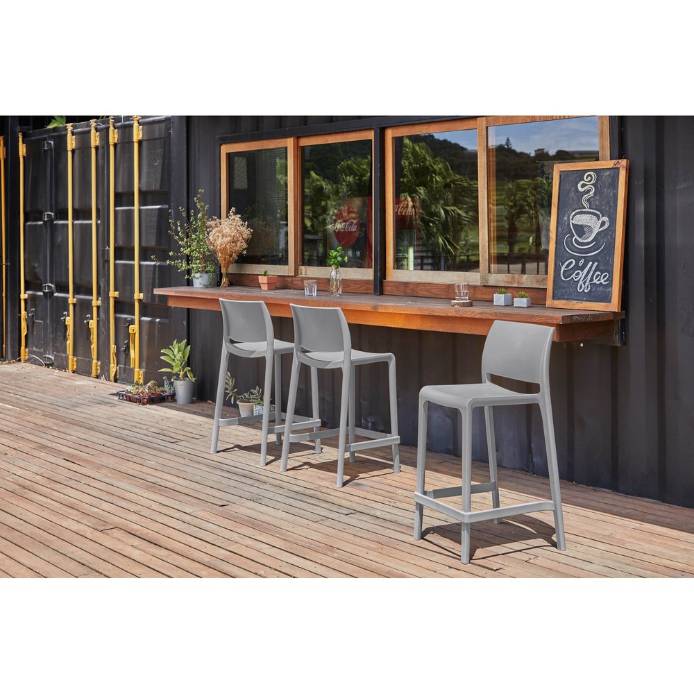 Set of Two 26" Gray Heavy Duty Plastic Low Back Outdoor Counter Height Bar Chairs