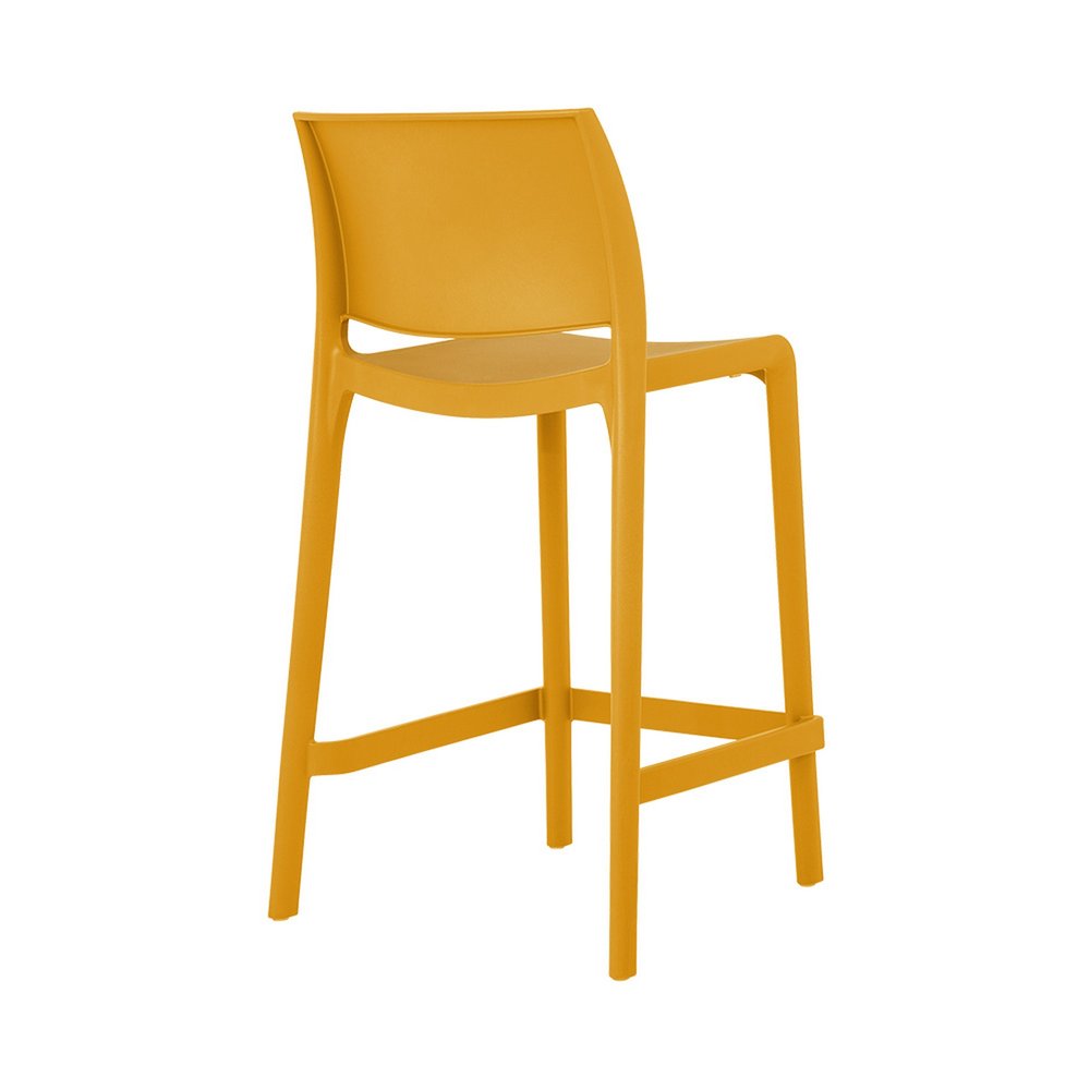 Set of Two 26" Gold and Yellow Heavy Duty Plastic Low Back Outdoor Counter Height Bar Chairs