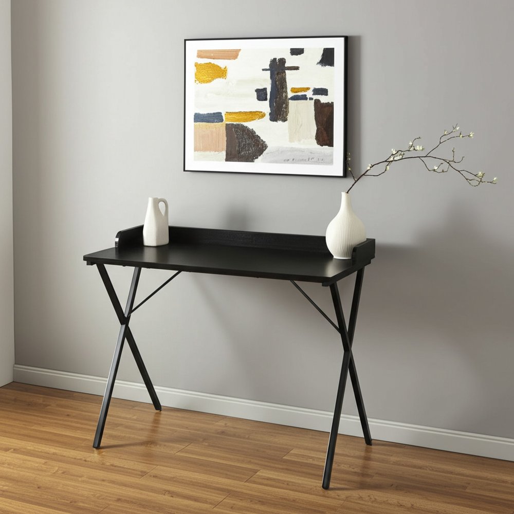39" Black Wood and Metal X-Shape Computer Desk