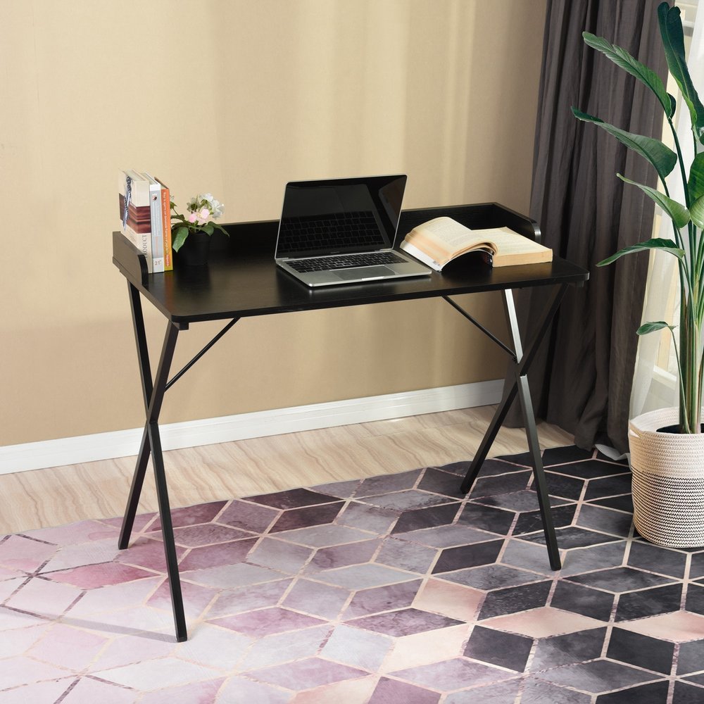 39" Black Wood and Metal X-Shape Computer Desk