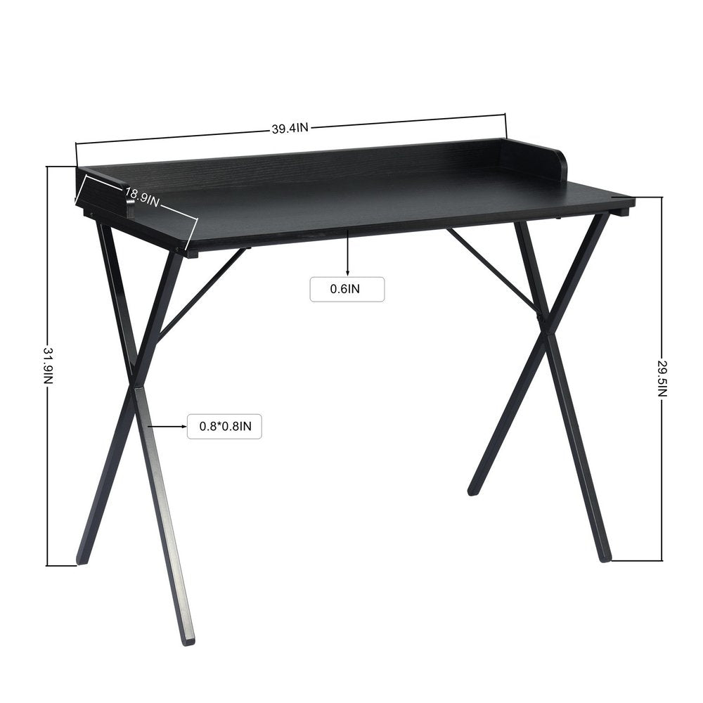 39" Black Wood and Metal X-Shape Computer Desk