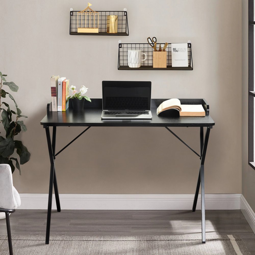 39" Black Wood and Metal X-Shape Computer Desk