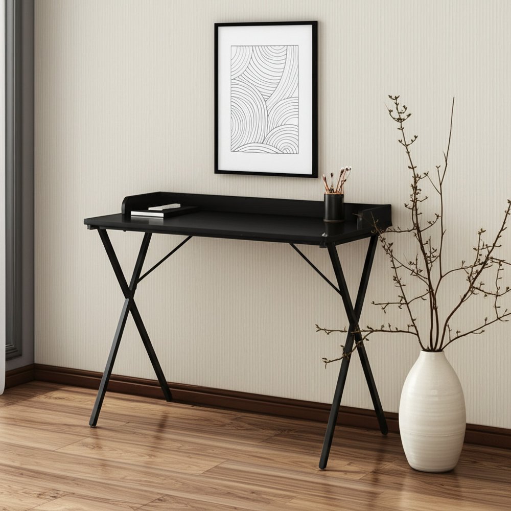 39" Black Wood and Metal X-Shape Computer Desk