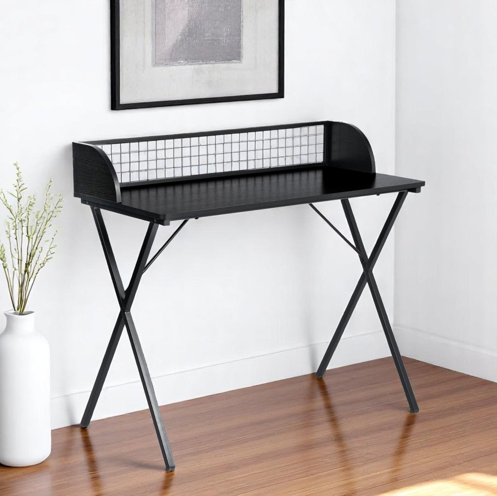 39" Black Wood and Metal X-Shape Computer Desk