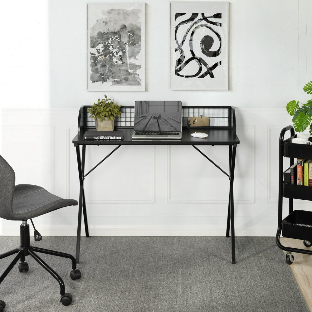 39" Black Wood and Metal X-Shape Computer Desk