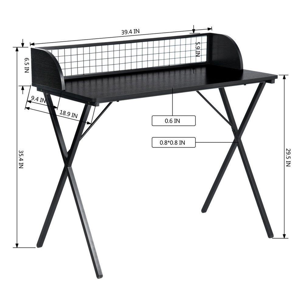 39" Black Wood and Metal X-Shape Computer Desk