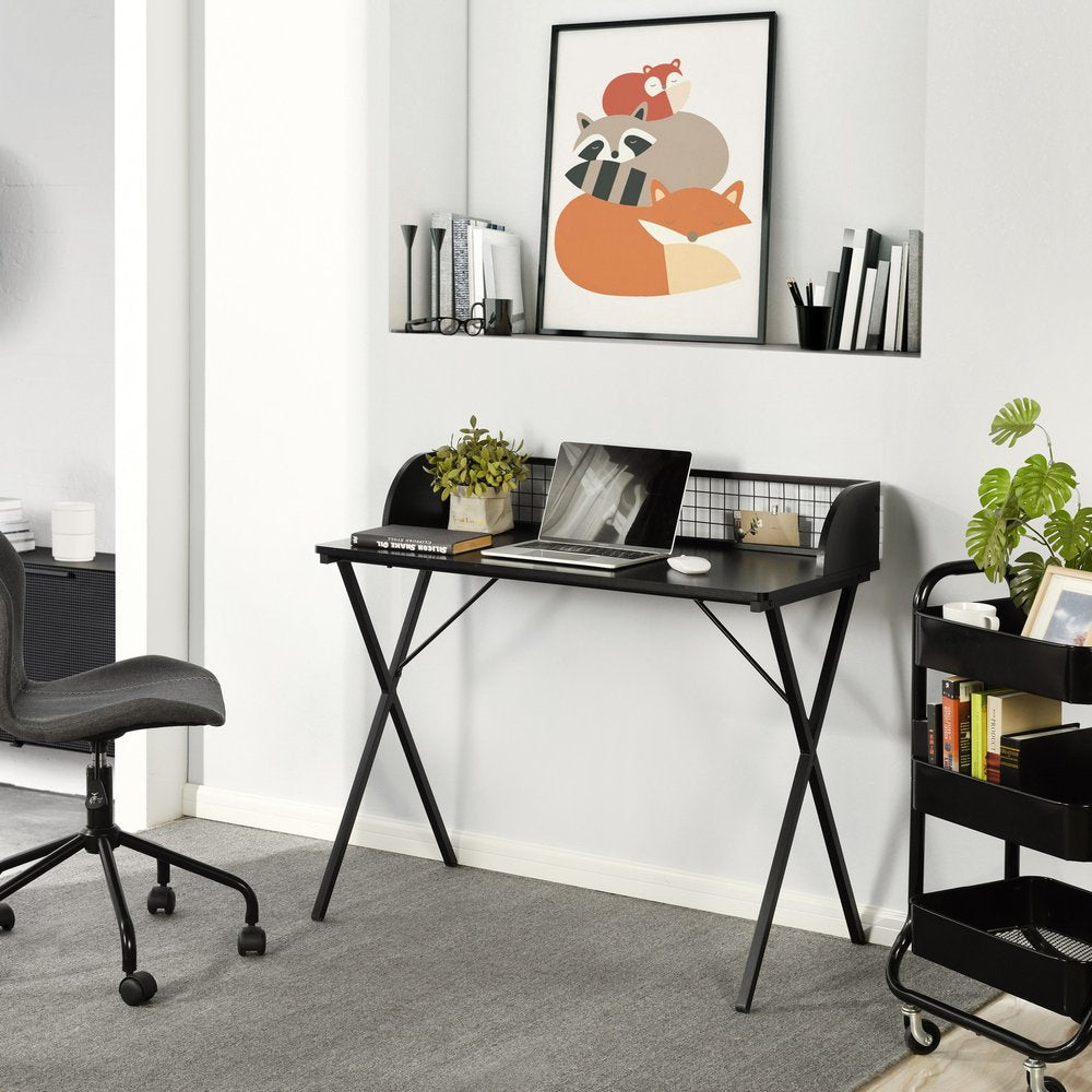 39" Black Wood and Metal X-Shape Computer Desk